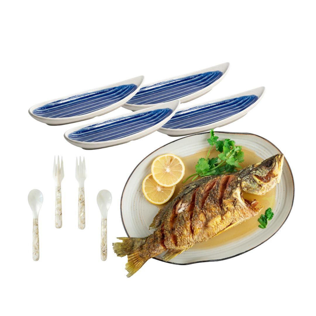 Oval Platter, Sharing Plates & Mother of Pearl Utensils Set