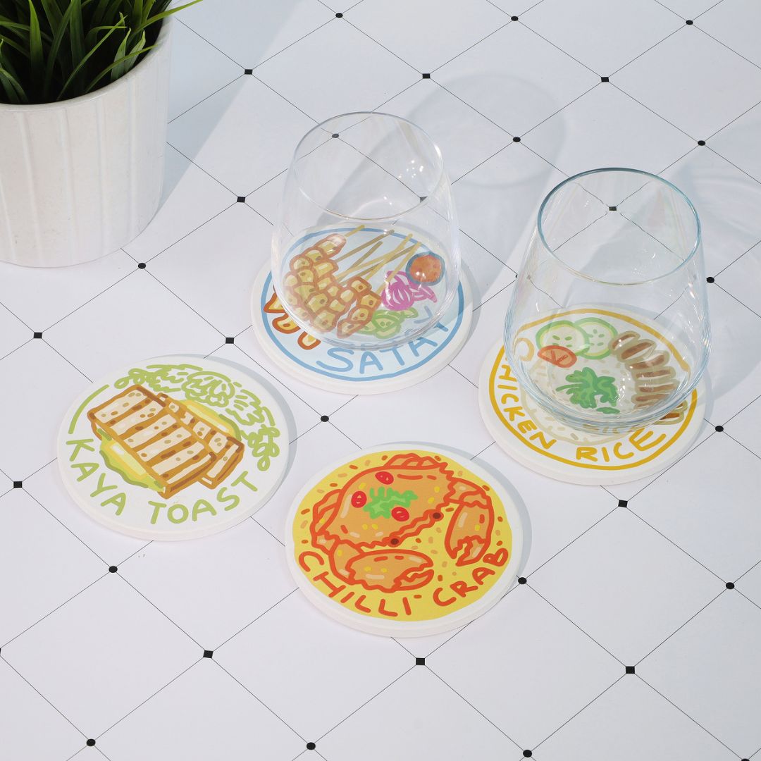 Singapore Hawker Hits Diatomite Coasters Set of 4 Unique Singapore Souvenir