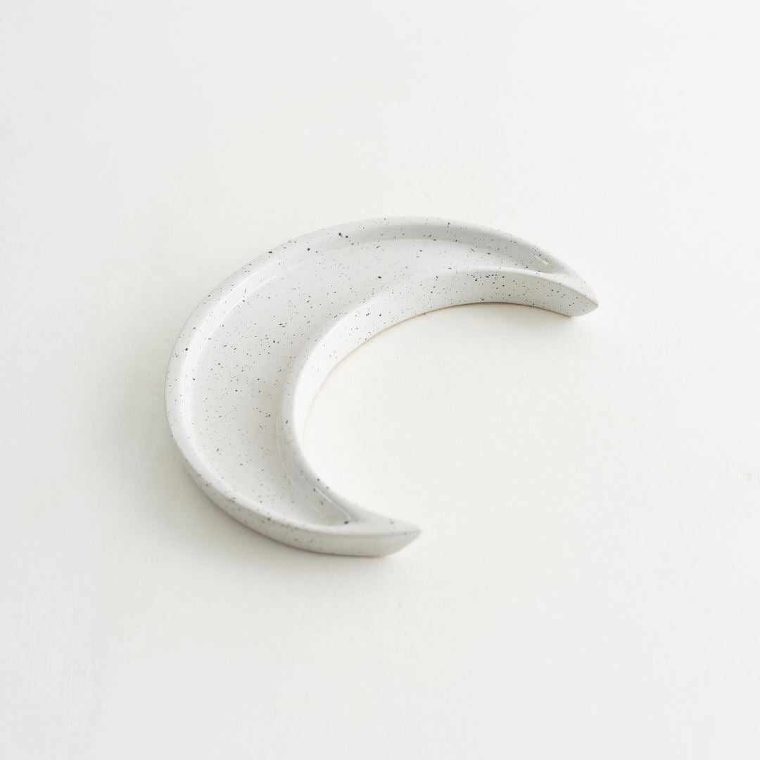 Crescent moon shaped jewelry trinket ceramic dish