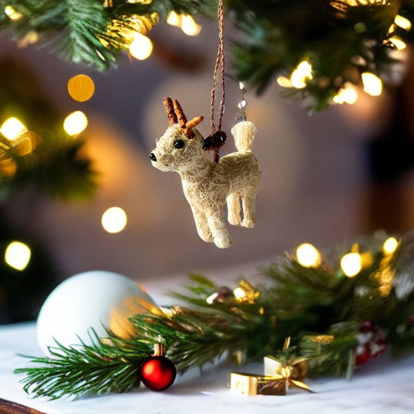 Reindeer Christmas Tree Ornament - Natural Hemp Fibre