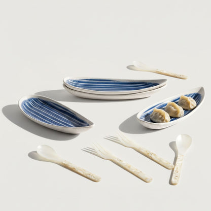 Oval Platter, Sharing Plates &amp; Mother of Pearl Utensils Set
