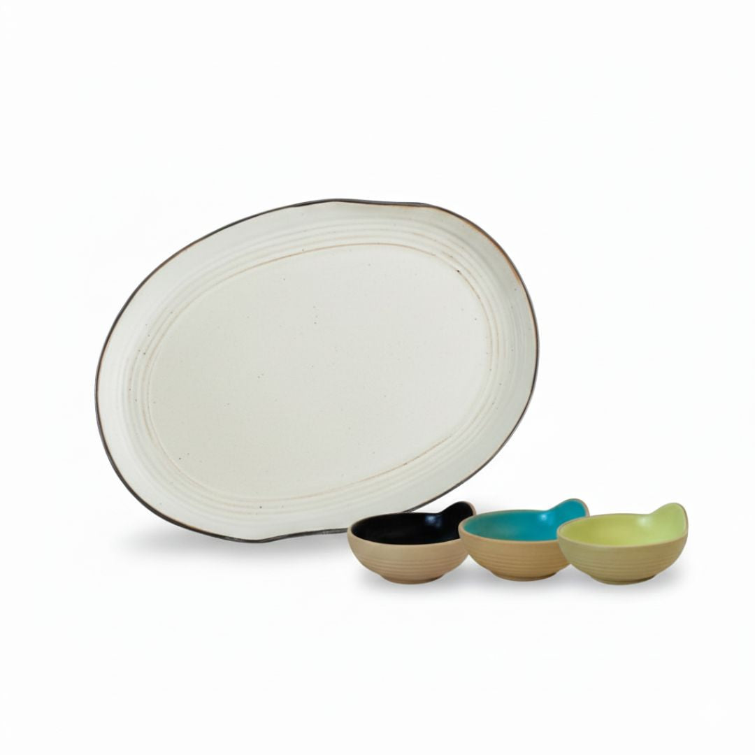 Wabi Serving Platter &amp; Dip Bowls Set